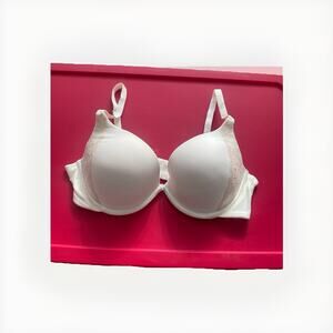 Maidenform Push Up Bra 36C Underwire Plunge Padded Satin Cups Ivory